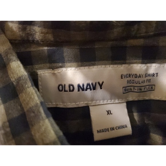 Old Navy Flex Mens Navy/Gray Gingham Button Down Long Sleeve Shirt Size XL - Picture 2 of 3